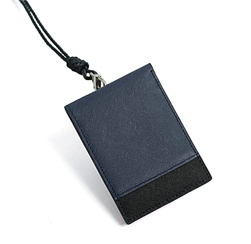 maskfactory Slim Leather Card Wallet, Folding, Snap Button, Lanyard set (style C - Lanyard set, Navy)