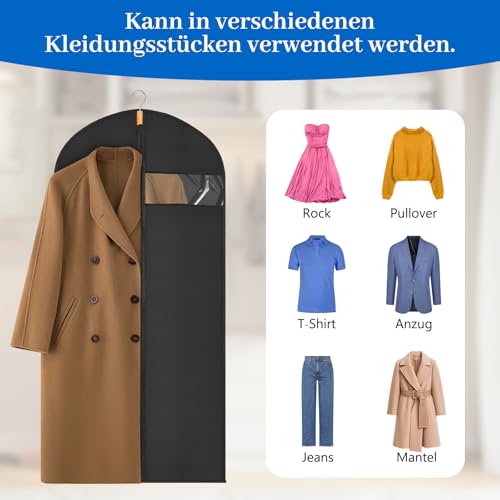 Sevenpers Kleidersack 120 x 60 cm – 6 Stück Atmungsaktive Kleidersäcke Schwarz für Hemden, Anzüge & Kleider – Staubdicht, Feuchtigkeitsabweisend – Kleiderschutz für Schrank & Garderobe