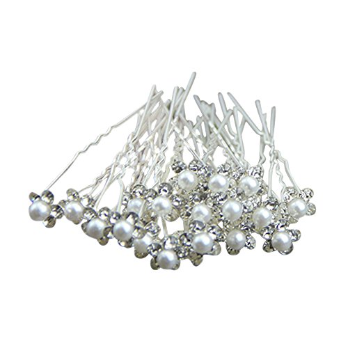 20Pcs Pearl Flower Rhinestone Crystal Hair Clip Pins Bridesmaid for Wedding Bridal