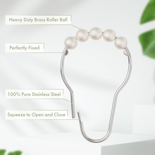 Image of Amazer White Shower Curtain Hooks, Shower Curtain Hooks, Decorative Stainless Steel Shower Curtain Hooks for Bathroom, 12 PCS Shower Hooks for Curtain, Decorative Shower Hooks for Shower Curtain