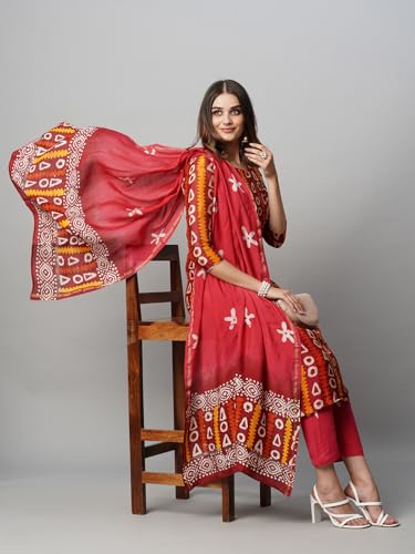 Image of ANNI DESIGNER Women Cotton Blend Kurta with Pant & Dupatta