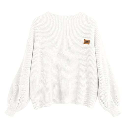Zaful Women's Oversized Sweater, Half Turtleneck Lantern Sleeve Chunky Sweater Pullover Knit Jumper Tops White #TOP12