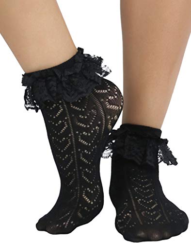 Image of ToBeInStyle Women's Indie Girl Ruffle Trim Heart Net Design Ankle High Fashion Socks