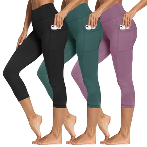 Image of Syrinx 3 Packs Leggings with Pockets for Women, Soft High Waisted Tummy Control Workout Yoga Pants