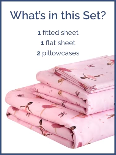 Image of Kids Full Size Ballerina Bed Sheets - 4 Piece Kids Ballerina Sheet Set - Ballet Dance Bedding - Ultra-Soft, Cute & Cozy - Breathable & Machine Washable - Pink Bed Set for Boys, Girls, Teens & Toddlers