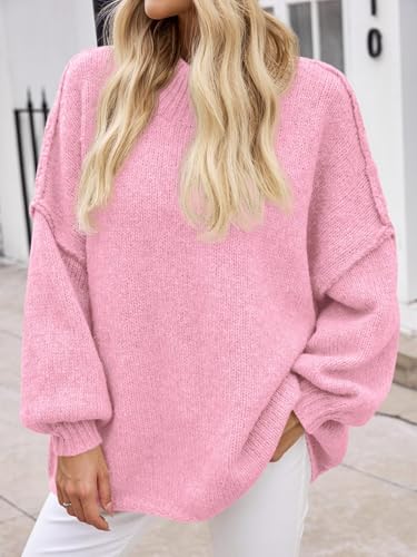Image of Saodimallsu Womens Oversized Sweaters Mock Neck Batwing Long Sleeve 2026 Fall Trendy Ribbed Knit Casual Tunic Sweater