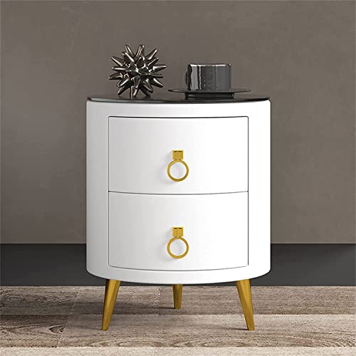 Table de chevet en ardoise et cuir blanc dotée de 2 tiroirs de rangement en bois massif