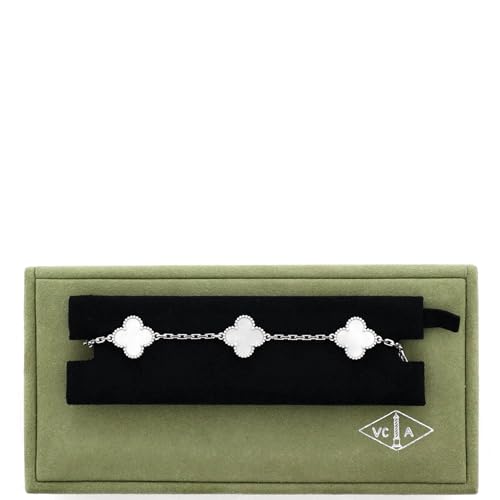 Pre-Loved Vintage Alhambra 5 Motifs Bracelet 18K White Gold and Mother of Pearl, White Gold2