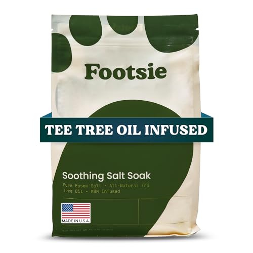 Footsie Soothing Tea Tree Oil Epsom Salt Soak - for Calluses, Aches & Pain, Athlete's Foot - Made in USA - Soothes Cracked Heels, Flaky Skin - 100% Organic, Pedicure Spa Salt (Toenail Repair)