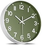 Silent Wall Clock Non-Ticking Battery Operated – Modern Olive Green Analog Wall Clock for Living Room, Kitchen, Office, Bedroom – Stylish Home Wall Decor Clock, 8 Inch