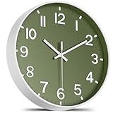 lanktoo Silent Wall Clock Non-Ticking Battery Operated – Modern Olive Green Analog Wall Clock for Living Room, Kitchen, Office, Bedroom – Stylish Home Wall Decor Clock, 8 Inch