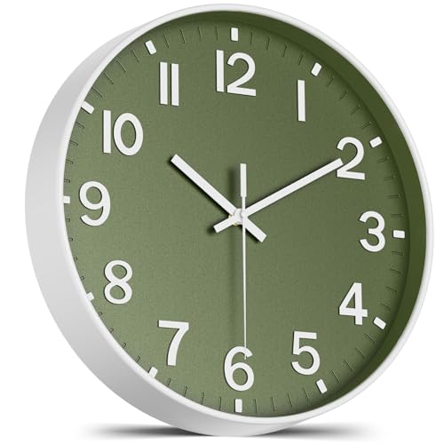 lanktoo Silent Wall Clock Non-Ticking Battery Operated – Modern Olive Green Analog Wall Clock for Living Room, Kitchen, Office, Bedroom – Stylish Home Wall Decor Clock, 8 Inch