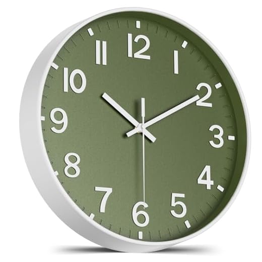 Silent Wall Clock Non-Ticking Battery Operated – Modern Olive Green Analog Wall Clock for Living Room, Kitchen, Office, Bedroom – Stylish Home Wall Decor Clock, 8 Inch