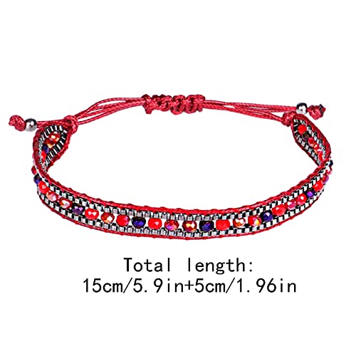 90S Hoop Earrings For Women Bracelet Bohemian Style Single Color Crystal Bracelet Hand Woven Chain Lady Bracelet Hand Woven Crystal Beads Bracelet Colorful Adjustable Classic Bangle (Green, One Size) #TOP3