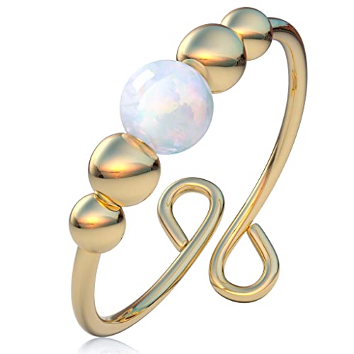 ALOME PIERCINGS Anti Anxiety Fidget Jewelry Ring White Opal 14k