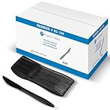 PLASTICPRO 1000 pcs Disposable Plastic Knives Bulk Pack Black Plastic Medium Weight Cutlery Silverware for Home, Office, Catering