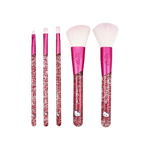 The Creme Shop Hello Kitty Luv Wave Brush Collection - Versatile & Silky-Soft Makeup Brushes - Precise Shader Blending Brush Angled Detailer Blush Brush Powder Brush - Durable & Easy to Wash - Set