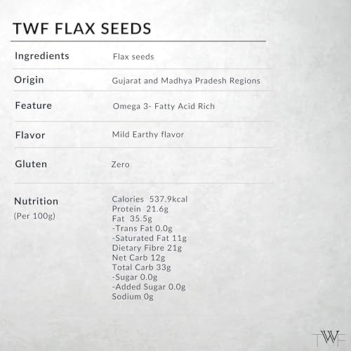 Image of TWF Virgin Flax Seeds | 1 Kg | AAA Grade Seeds for Eating | Rich In Protein & Dietary Fibre | Supports Weight Loss | Alsi Seeds | No Artificial Additives or Harmful Pesticides | Resealable Pack | Diet Snack | Unroasted | Unsalted | Highest Natural Potency