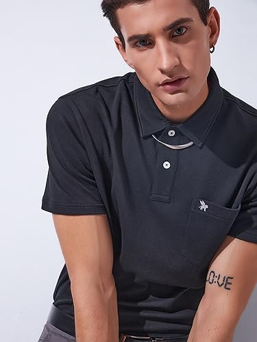 Image of Men's Solid Polo Collar Casual T-Shirt with Pocket | Cotton Polo Collar Half Sleeves Solid T-Shirt | Slim Fit Polos
