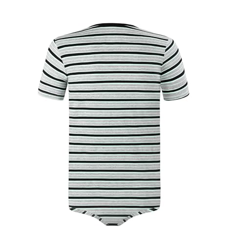 Men Short Sleeve Romper Pajama Bodysuit One Piece Rompers Stripe Onesie Leotard Top - Stripe Maker2