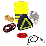 Descripción y características del producto: kit completo de soporte: kit ideal para cualquier situación de primeros auxilios de coche, moto, scooter y quad. El kit incluye: 1 par de guantes, 1 cable de batería de 150 A, 1 cuerda de remolque de 3 m, 1 chaleco reflectante, 1 funda (para todos los productos). Cuerda con ganchos de acero incluidos. !! !
