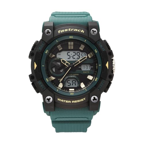 Image of Fastrack StreetStyle 6.0 with Analog Digital Green Dial Green Polyether Strap Watch for Men - 38134PP03W