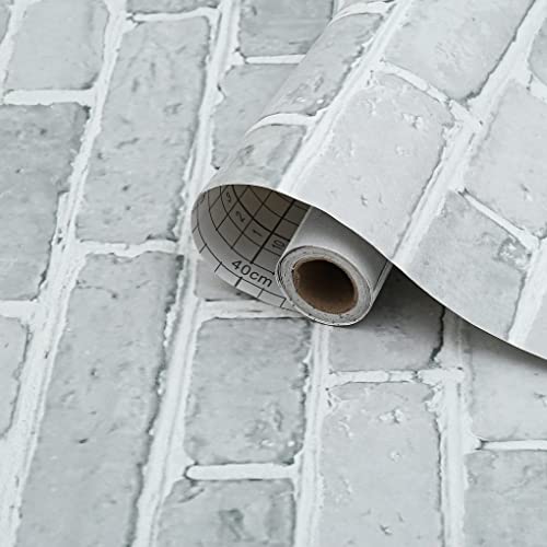 Arthome 43.5x305cm Gris Aspect Brique Papier peint Autoadhésif, PVC Vinyle Épaissi Durable Papier peint Imperméable, Gris Vintage Brique Papier Mural Décoration Cover