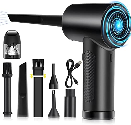 BTFDREEM Compressed Air Duster, 7500mAh Electric Air Duster and Vacuum 2 in 1, 3 Speeds 51000 RPM Cordless Air Blower, Reusable Air Duster for Computer, Keyboard, Swimming Ring, Car with LED Light