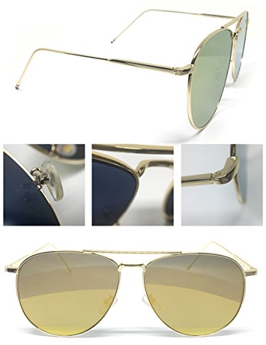 97025 Premium Oversized Aviator Flat Mirrored Sunglass Womens Mens (METAL, GOLD/GOLD)3