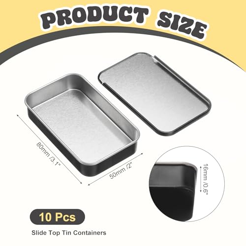 Image of uxcell 10Pcs Slide Top Tin Containers, Mini Metal Empty Tins Box with Sliding Lids, 3.1 inchx2 inchx0.6 inch Rectangular Storage Organizers for Lip Balm, Solid Perfume, Small Items, Black