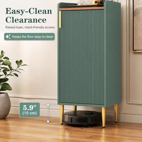 Image of ARTPOWER Mini Bar Cabinet for Apartment, Fluted Wine Bar Cart with Wine Racks & Wine Glass Holder, Modern Corner Liquor Cabinet for Living Room, Dining Room, Kitchenn(Green)
