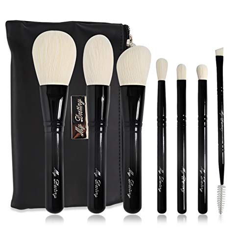 7 pinceaux de maquillage en bois noir avec leur pochette de transport pratique