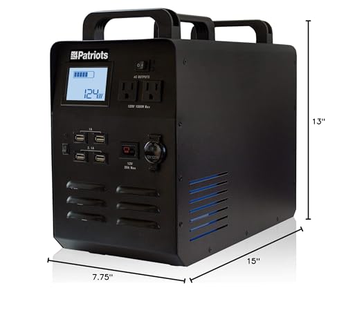 Patriot Power Generator - Lithium-Iron-Phosphate Battery - Compatible With Solar Panel For Renewable Charging - 1,800 Watts of Reliable Power During An Outage - Quiet And Portable - 2,500 + Lifecycles