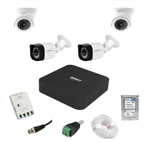 Image of IMPACT BY HONEYWELL 2 MP CCTV KIT with 4 Channel DVR I 2 Dome + 2 Bullet Cameras I 1 TB Hard Disk & Accessories I Made in India I White (I-MKIT4CH-1 K)