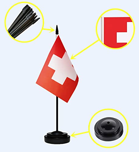 Switzerland Swiss Small Mini Desk Flag Set Miniature Switzerland Flags Table Office Flag With 13" Black Pole, Black Base And Spear Top, Miniature Swiss Deluxe Desktop Flag, Home Decoration, Office Decoration, Festival Celebrations(2 Pack ) #TOP1