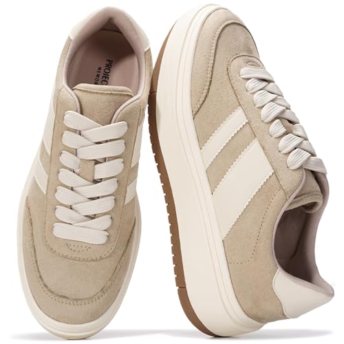 Project Cloud Platform Sneakers for Women - Lightweight Memory Foam Insole Womens Sneakers - Non-Slip Fashion Sneakers for Women Footwear - Women's Fashion Platform Shoes (Nita, Taupe,8)