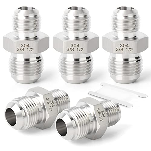 Image of TAISHER 5PCS Forging of 304 Stainless Steel Tube Flare Fittings, 3 /8 inch Male Flare x 1 /2 inch Male Flare, Union