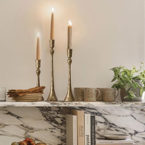 image for SUJUN Vintage Cast Iron Taper Candle Holder - Set of 3 Decorative Cand