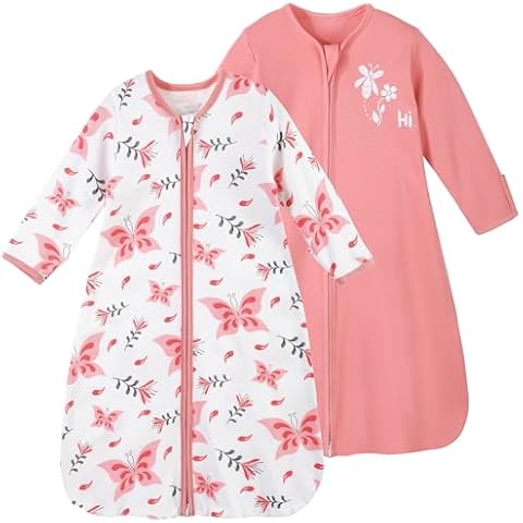 Yoofoss Baby Sleep Sack 6-12 Months Long Sleeve Wearable Blanket Baby 100% Cotton 2-Way Zipper 0.5 Tog Infants Sleeping Sack, Lightweight(Medium) Cover
