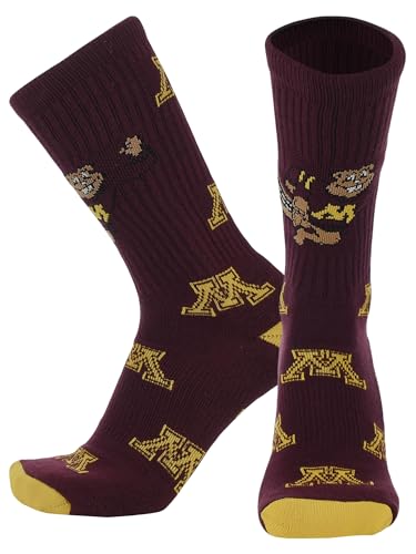 TCK Minnesota Golden Gophers Mayhem Crew Socks (Maroon/Gold, Medium) - Minnesota Golden Gophers Maroon/Gold,Medium