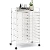 LDAILY 15 Drawer Rolling Storage Cart, Rolling Cart with Drawers for Classroom, Art Supply Craft Organizer on Wheel with Metal Frame & Handles for Home Office School