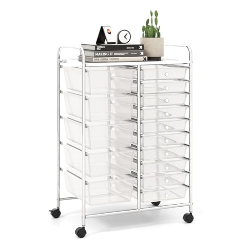 Image of LDAILY 15 Drawer Rolling Storage Cart, Rolling Cart with Drawers for Classroom, Art Supply Craft Organizer on Wheel with Metal Frame & Handles for Home Office School