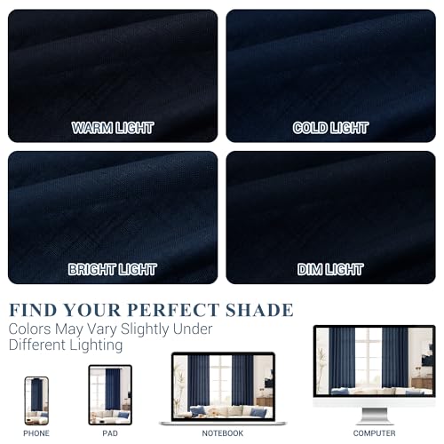 Image of Joywell Extra Long Linen Curtains 102 Inches Long for Living Room Navy Blue