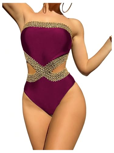 Image of Milumia Women's Stitch Detail Strapless One Piece Swimsuit Cut Out Bandeau Bathing Suit