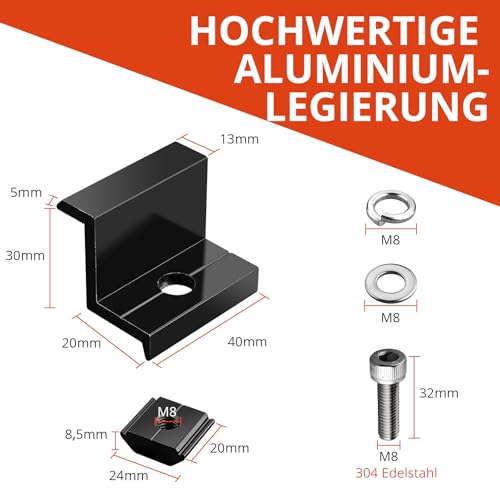 GETLITOOL Solarmodul Halterung 30mm Endklemme Kit, 10x Solarpanel Z Halterung Randklemme für Photovoltaik Montageschiene Befestigung Photovoltaik Solarpanelen für Gerahmte Solarmodul(30mm)