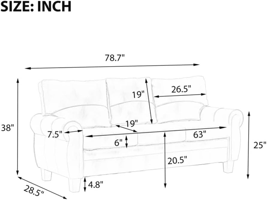Retro Sofa PU Leather Upholstered Couch Furniture for Home Or Office Triple Seater(Sofa)(D)