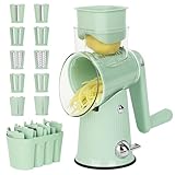 KKYOYRE スライサー 野菜カッター 千切りスライサー スライサーセット 5-in-1調理器具 スライス 千切り 細千切り みじん切り 厚み調節 波形スライス 取り外し可能 ハンドガードパーツ (グリーン)