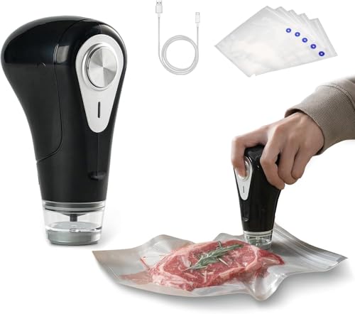 Vesta Precision Envasadora al Vacío Inalámbrica y Manual YJS60 para Uso Doméstico | Incluye 5 Bolsas de Envasar al Vacío Reutilizables | Recargable por USB | Color Negro, 3,3W