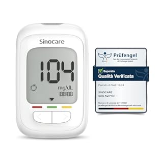 Sinocare Safe AQ Pro I Glucometro Misuratore Glicemia nel Sangue Diabete Test Kit con Strisce in Argento-Carbonio, Alta Precisione, Marcatori Prima/Dopo Pasto con 25 Strisce e Lancatte