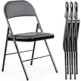 Sweetcrispy Folding Chair 4 Pack, Leather Padded Folding Chairs, Sturdy Metal Foldable Chairs, Easy to Use and Store, Outdoor and Indoor, for Home, Office, Party, Comfy, Black